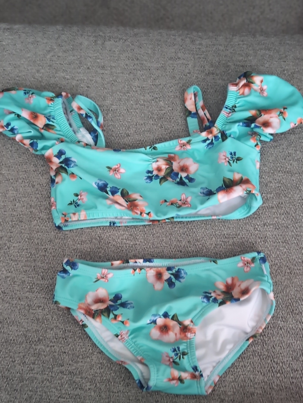 Posh Peanut Aqua Floral Girls' Two-Piece Swim Set
